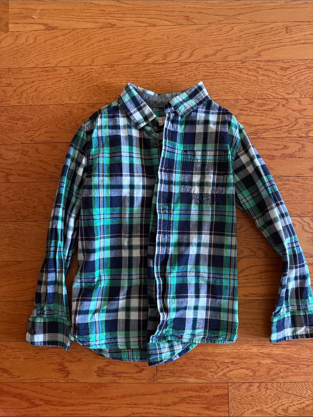 Cat & Jack Green, Navy & White Plaid Button-Down Shirt